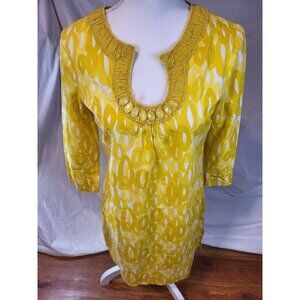 Boden Size 4 Retro Yellow Geometric  3/4 Sleeve‎ Beaded Dress